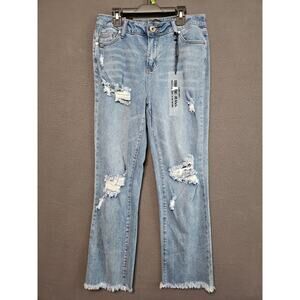 Traffic Jeans Wear Sz 7 Distressed Raw Hem Straight Leg Jeans Light Wash Stretch